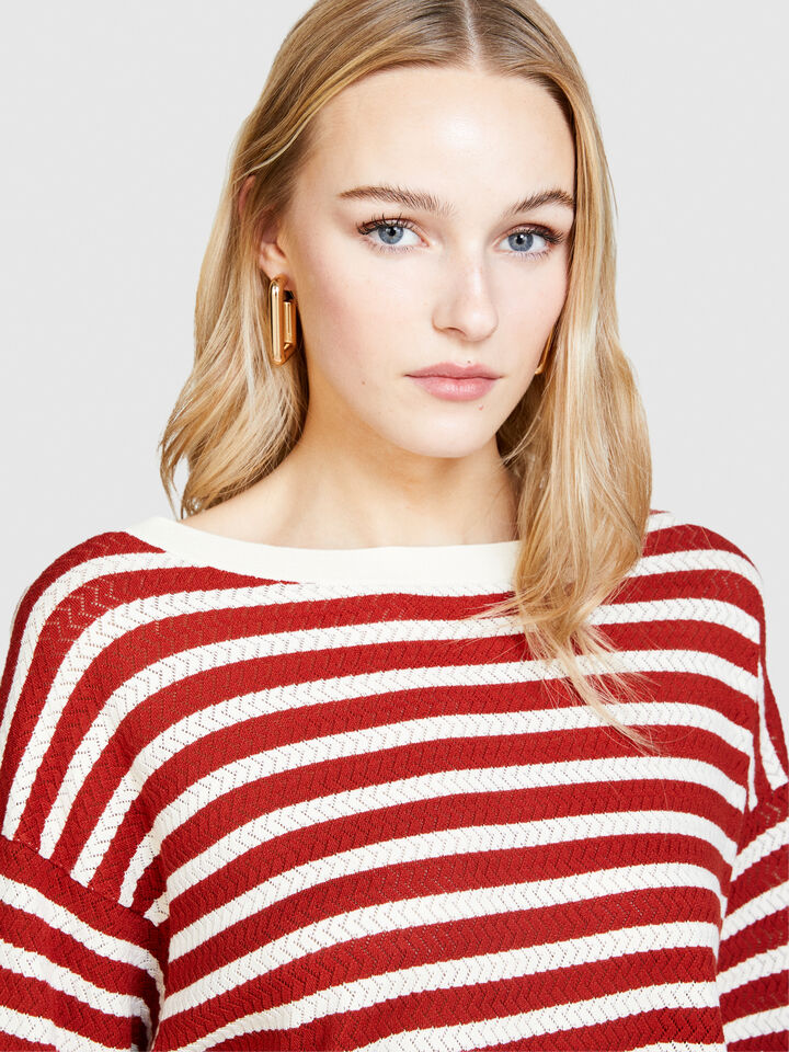 Sweater with two-tone stripes - women's boat neck sweaters - Red | Sisley image number 5